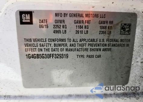 2015 Buick Lacrosse z USA, uszkodzony, nr VIN 1G4GB5G30FF329319